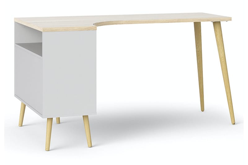 Delta skrivebord 145 cm med opbevaring skuffer + hylder - Hvid/natur - Møbler - Borde - Kontorbord - Skrivebord