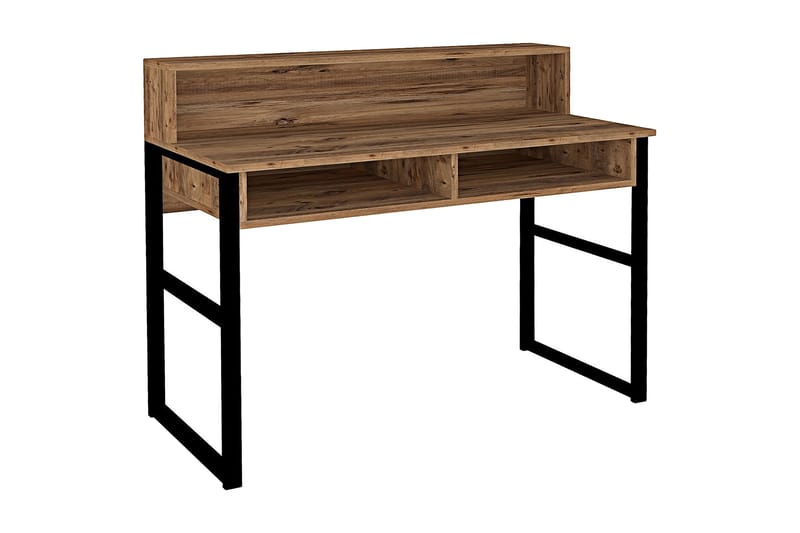 Dengeze Skrivebord 120 cm med Opbevaring 2 Hylder - Valnøddebrun/Sort - Møbler - Borde - Kontorbord - Skrivebord