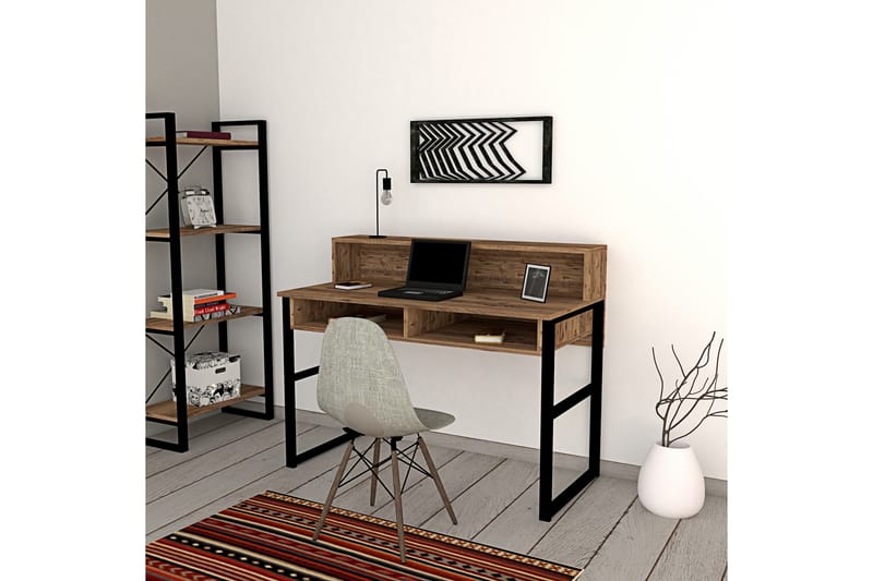 Dengeze Skrivebord 120 cm med Opbevaring 2 Hylder - Valnøddebrun/Sort - Møbler - Borde - Kontorbord - Skrivebord