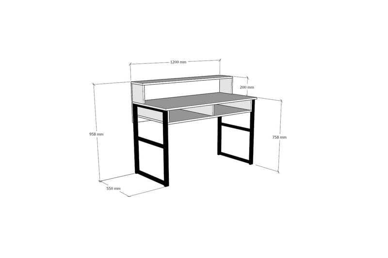 Dengeze Skrivebord 120 cm med Opbevaringshylder - Hvid/Sort - Skrivebord