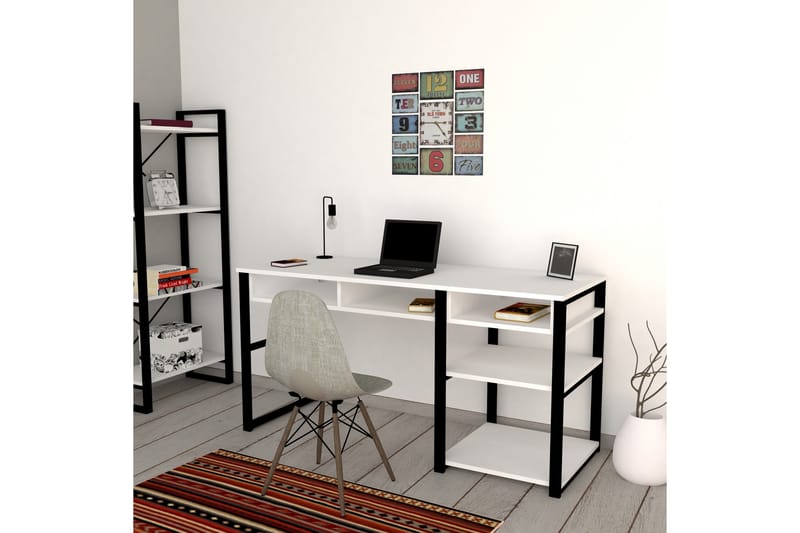 Dengeze Skrivebord 150 cm med Opbevaring 5 Hylder - Hvid/Sort - Møbler - Borde - Kontorbord - Skrivebord