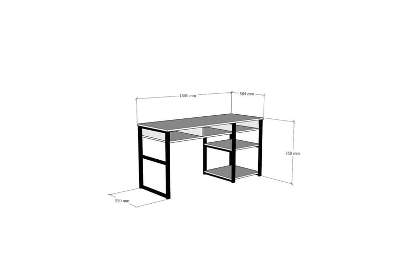 Dengeze Skrivebord 150 cm med Opbevaring 5 Hylder - Hvid/Sort - Møbler - Borde - Kontorbord - Skrivebord