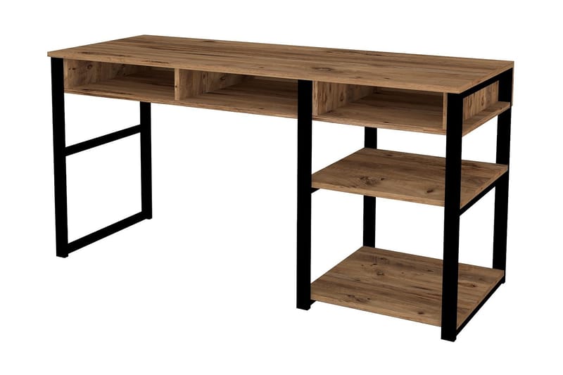 Dengeze Skrivebord 150 cm med Opbevaring 5 Hylder - Valnøddebrun/Sort - Skrivebord