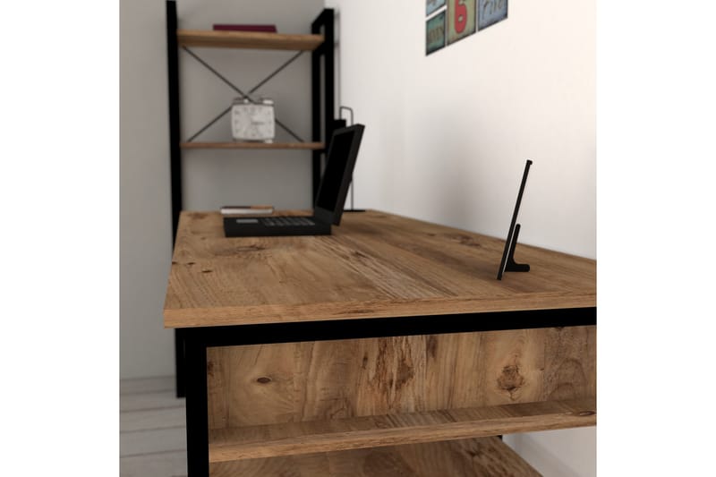 Dengeze Skrivebord 150 cm med Opbevaring 5 Hylder - Valnøddebrun/Sort - Møbler - Borde - Kontorbord - Skrivebord