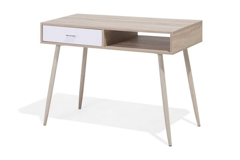 Deora Skrivebord 100 cm med Opbevaring Skuffe + Hylde - Lysebrun/Vi - Møbler - Borde - Kontorbord - Skrivebord