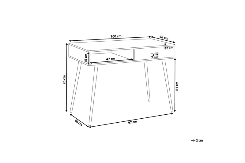 Deora Skrivebord 100 cm med Opbevaring Skuffe + Hylde - Lysebrun/Vi - Møbler - Borde - Kontorbord - Skrivebord