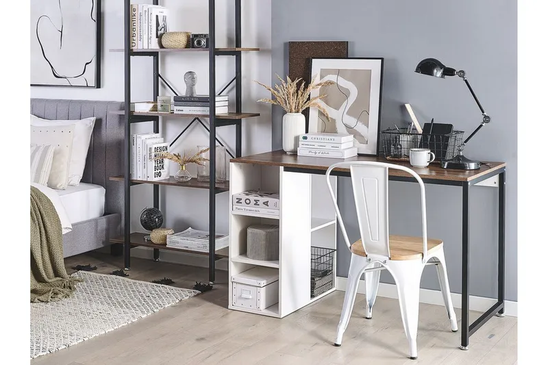 Dese Skrivebord 120 cm med Opbevaring - Mørket Træ/Hvid - Møbler - Borde - Kontorbord - Skrivebord