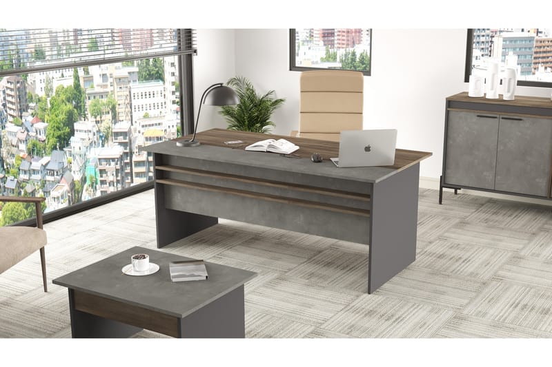 Desgrar Skrivebord 180 cm - Brun/Betongrå/Antracit - Møbler - Borde - Kontorbord - Skrivebord