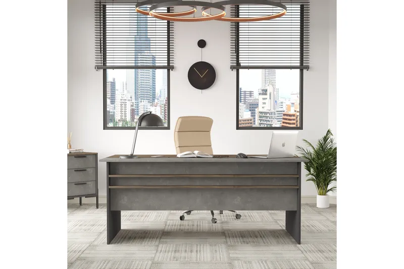 Desgrar Skrivebord 180 cm - Brun/Betongrå/Antracit - Møbler - Borde - Kontorbord - Skrivebord