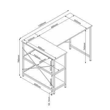 Desk HOME4YOU - egetræsbark / sort - Møbler - Borde - Kontorbord - Skrivebord - hjørneskrivebord