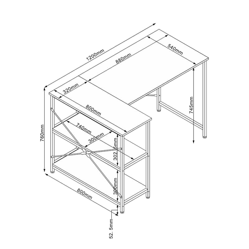 Desk HOME4YOU - egetræsbark / sort - Møbler - Borde - Kontorbord - Skrivebord - hjørneskrivebord