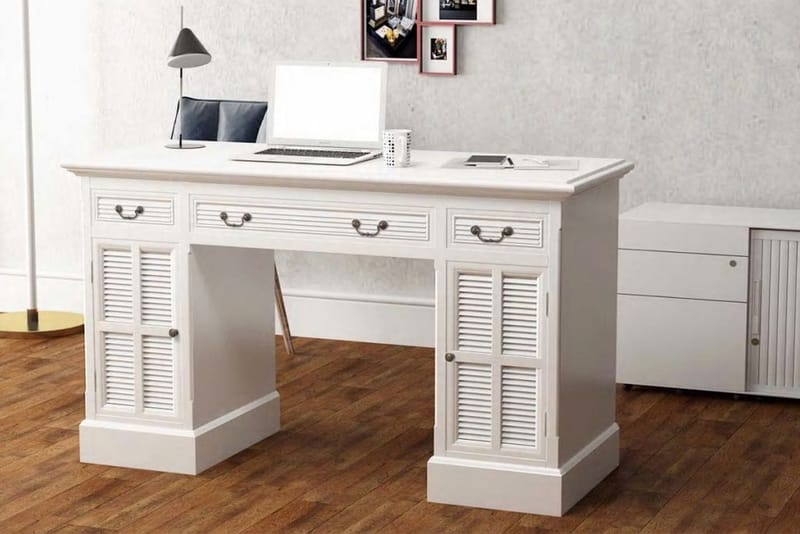 Dobbelt Piedestal Skrivebord Hvidt 140X48X80 Cm - Hvid - Møbler - Borde - Kontorbord - Skrivebord