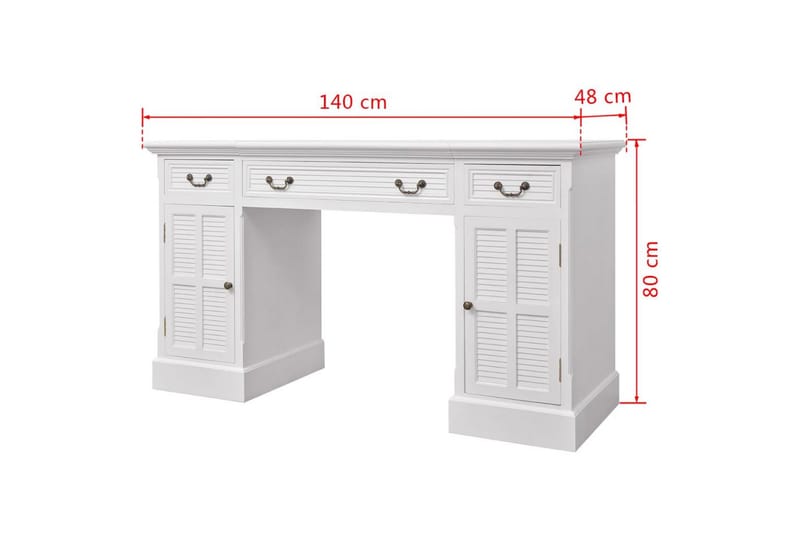 Dobbelt Piedestal Skrivebord Hvidt 140X48X80 Cm - Hvid - Møbler - Borde - Kontorbord - Skrivebord