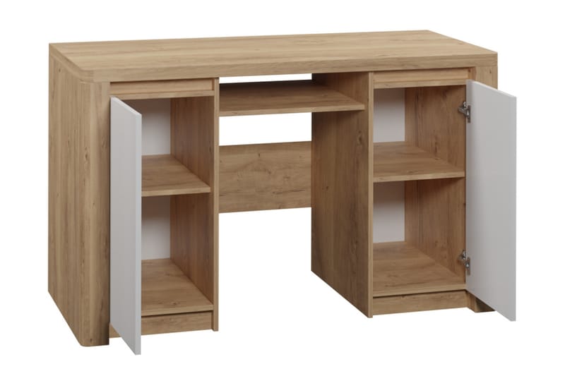 Domardon Skrivebord 130 cm med Opbevaring 2 Skab - Træ/Hvid - Møbler - Borde - Kontorbord - Skrivebord