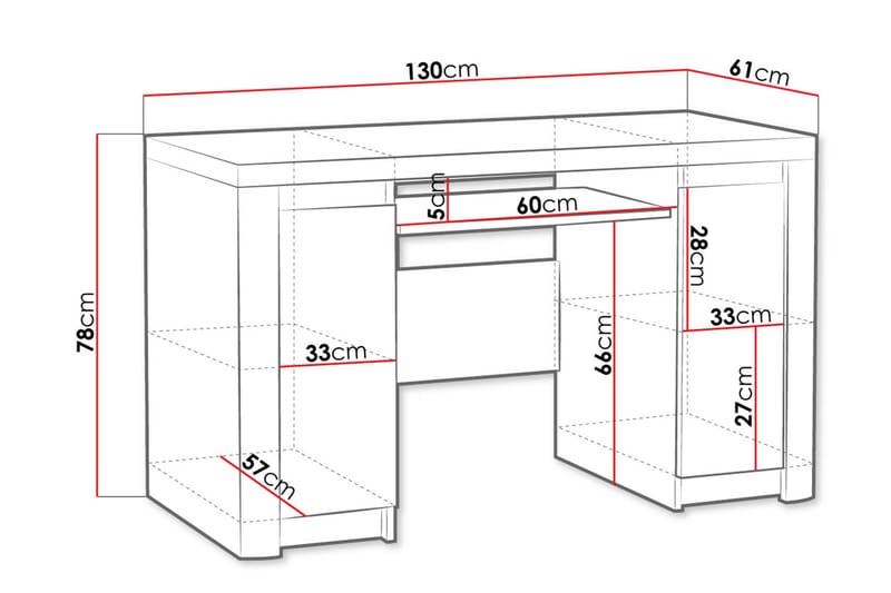 Domardon Skrivebord 130 cm med Opbevaring 2 Skab - Træ/Hvid - Skrivebord