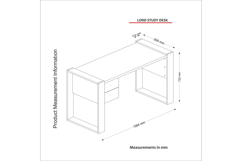 Dorlord Skrivebord 140 cm med Opbevaring Skuffer - Hvid/Valnøddebrun - Skrivebord