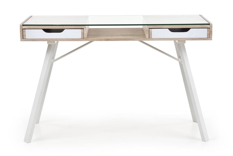 Dougal Skrivebord 120 cm med Opbevaring 2 Skuffer - Egefarvet/Hvid - Skrivebord