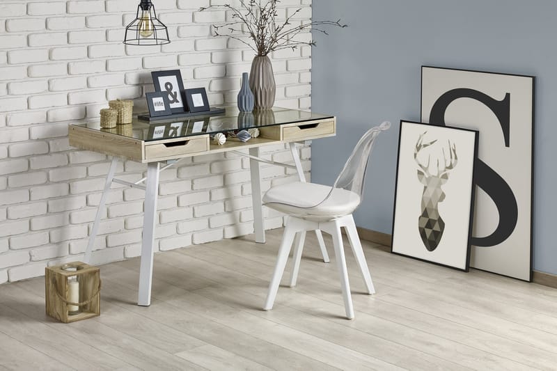 Dougal Skrivebord 120 cm med Opbevaring 2 Skuffer - Egefarvet/Hvid - Skrivebord