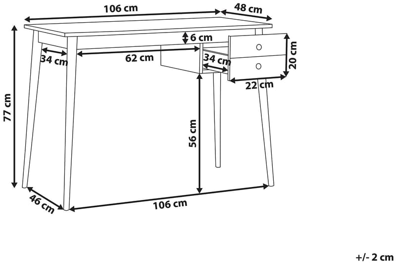 Ebeme Skrivebord 106 cm med Opbevaring 2 Skuffer - Sort/Lysebrun - Skrivebord