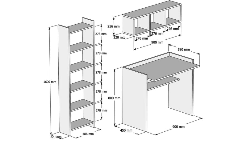Edging Kontormøbelsæt 90 cm - Hvid - Skrivebord