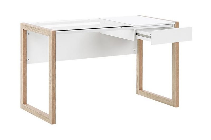 Ejenks Skrivebord 120 cm med Opbevaring Skuffe - Hvid/Lyset Træ - Skrivebord