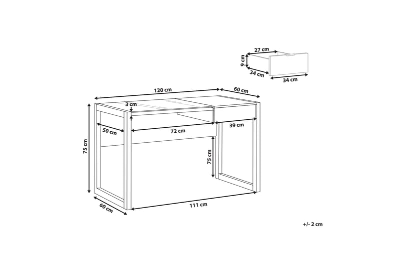 Ejenks Skrivebord 120 cm med Opbevaring Skuffe - Hvid/Lyset Træ - Skrivebord