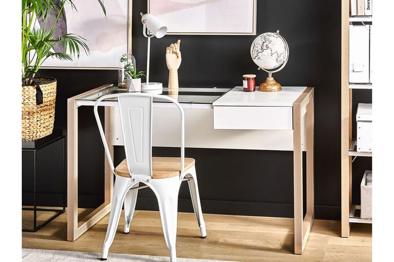 Ejenks Skrivebord 120 cm med Opbevaring Skuffe - Hvid/Lyset Træ - Skrivebord