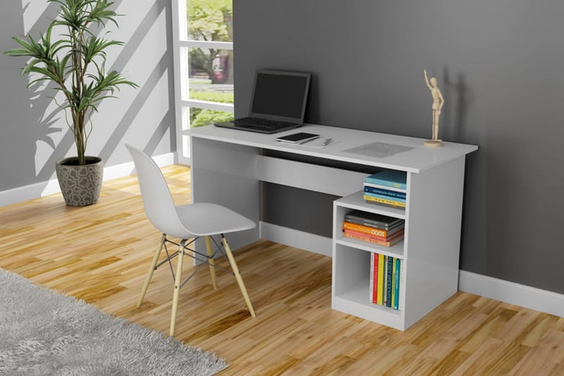 Elegancia Skrivebord 120 cm med Opbevaring 2 Hylder - Hvid - Møbler - Borde - Kontorbord - Skrivebord