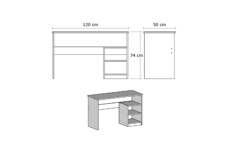 Elegancia Skrivebord 120 cm med Opbevaring 2 Hylder - Hvid - Skrivebord