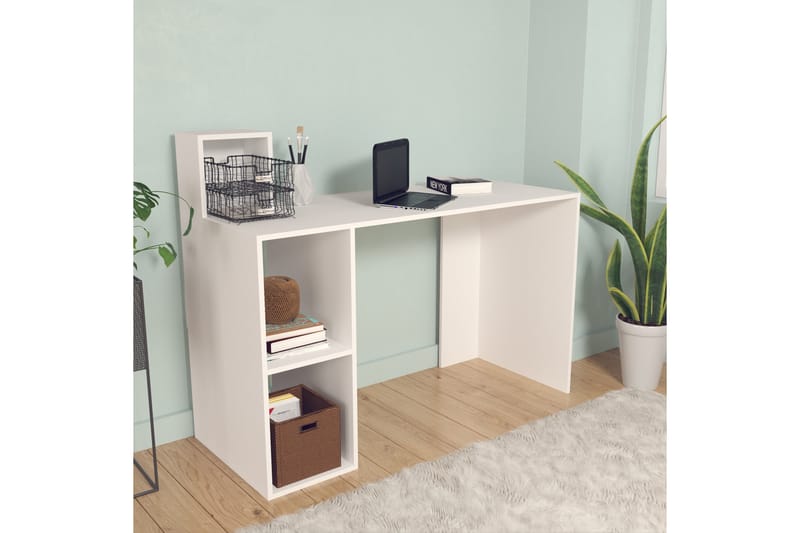 Elegancia Skrivebord 120 cm med Opbevaring Hylde - Hvid - Møbler - Borde - Kontorbord - Skrivebord