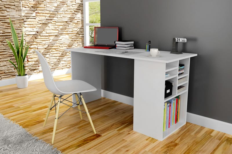 Elegancia Skrivebord 120 cm med Opbevaring Hylder - Hvid - Møbler - Borde - Kontorbord - Skrivebord