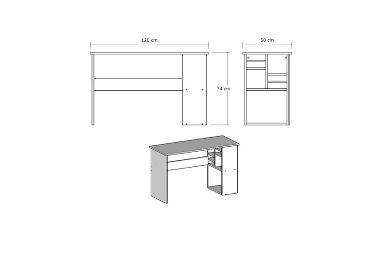 Elegancia Skrivebord 120 cm med Opbevaring Hylder - Hvid - Skrivebord