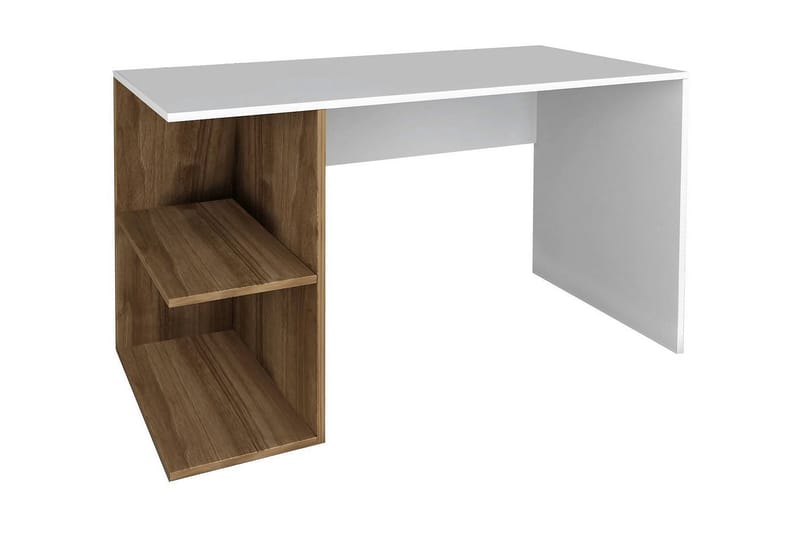 Elegancia Skrivebord 120 cm med Opbevaring Hylder - Hvid/Valnøddebrun - Skrivebord