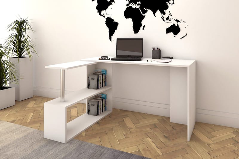 Elegancia Skrivebord 130 cm med Opbevaring Hylder L-form - Hvid - Møbler - Borde - Kontorbord - Skrivebord