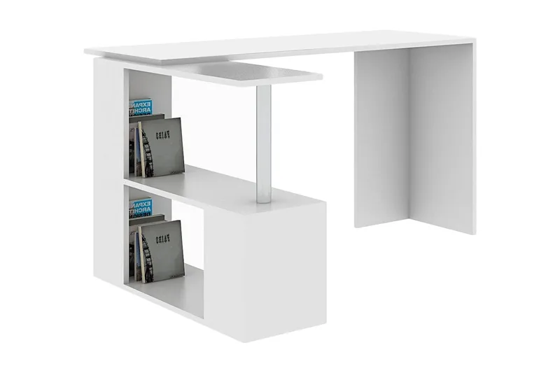 Elegancia Skrivebord 130 cm med Opbevaring Hylder L-form - Hvid - Møbler - Borde - Kontorbord - Skrivebord - hjørneskrivebord
