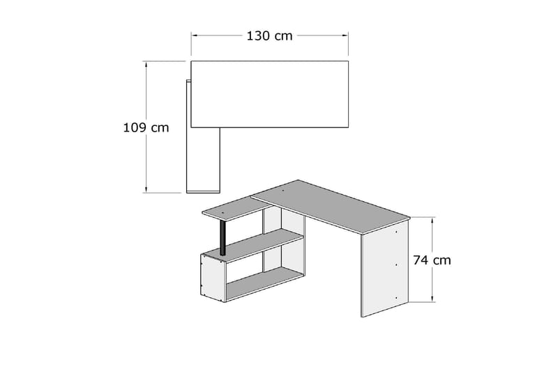 Elegancia Skrivebord 130 cm med Opbevaring Hylder L-form - Hvid - Skrivebord