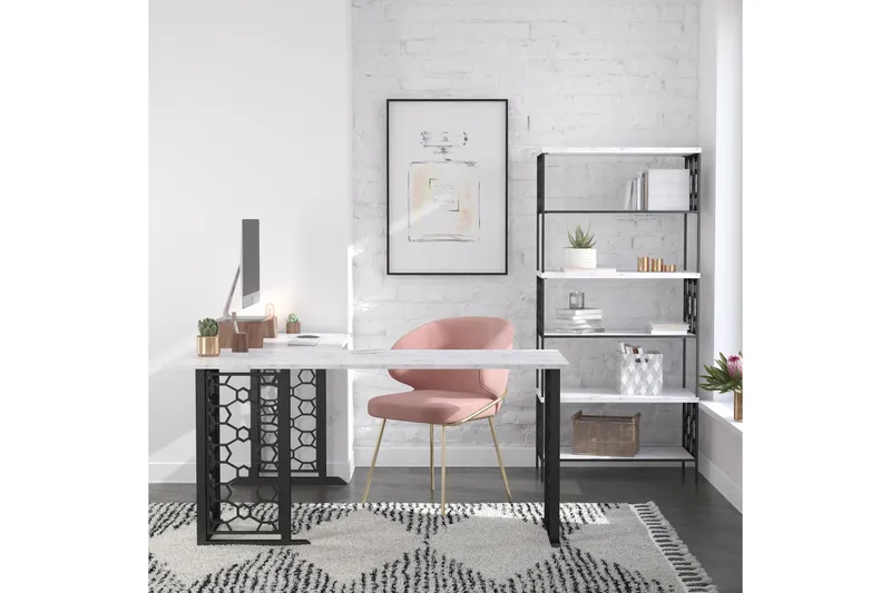 Ella Skrivebord 151 cm Marmormønster Hvid/Sort - CosmoLiving - Møbler - Borde - Kontorbord - Skrivebord