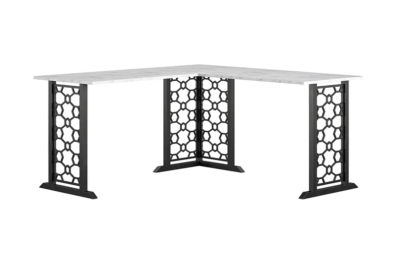 Ella Skrivebord 151 cm Marmormønster Hvid/Sort - CosmoLiving - Møbler - Borde - Kontorbord - Skrivebord