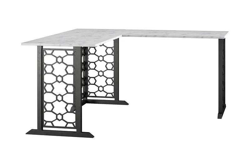 Ella Skrivebord 151 cm Marmormønster Hvid/Sort - CosmoLiving - Møbler - Borde - Kontorbord - Skrivebord