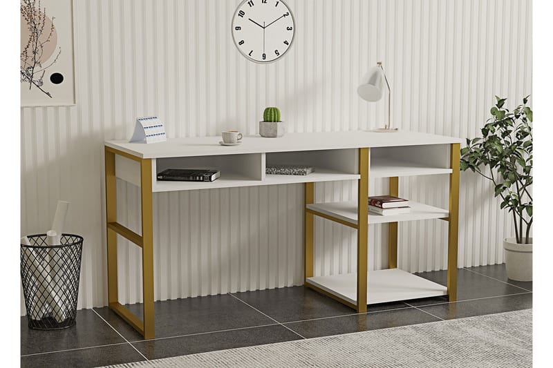 Emro Skrivebord 150 cm - Guld/Hvid - Møbler - Borde - Kontorbord - Skrivebord