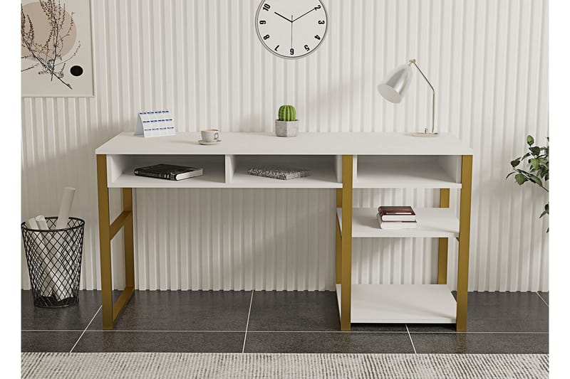 Emro Skrivebord 150 cm - Guld/Hvid - Møbler - Borde - Kontorbord - Skrivebord