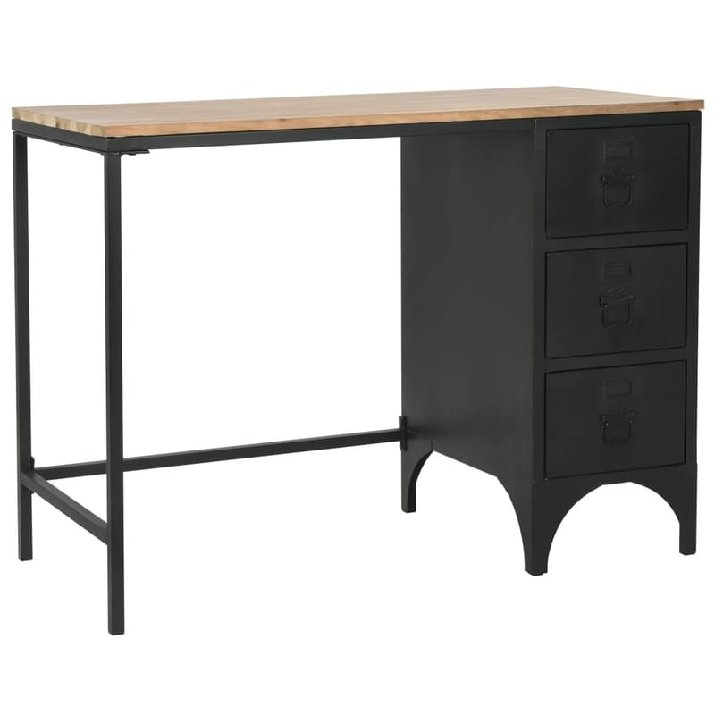 Enkelt Piedestal-Skrivebord Grantræ Og Stål 100X50X76Cm - Sort - Møbler - Borde - Kontorbord - Skrivebord