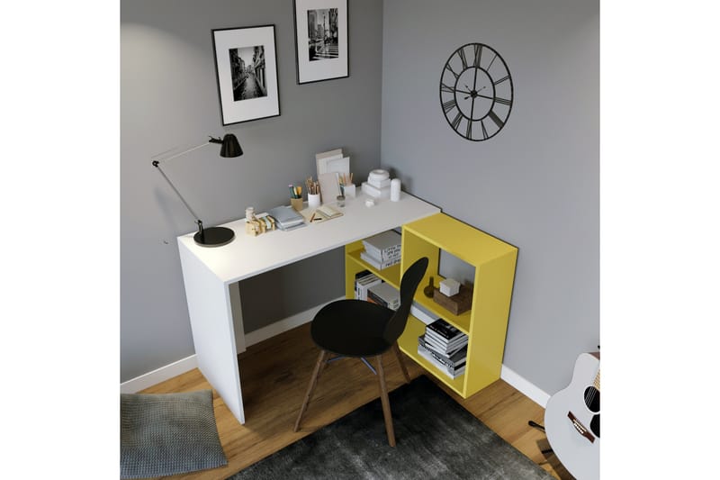 Ernage Skrivebord 120 cm med Opbevaring Hylder - Hvid/Gul - Møbler - Borde - Kontorbord - Skrivebord