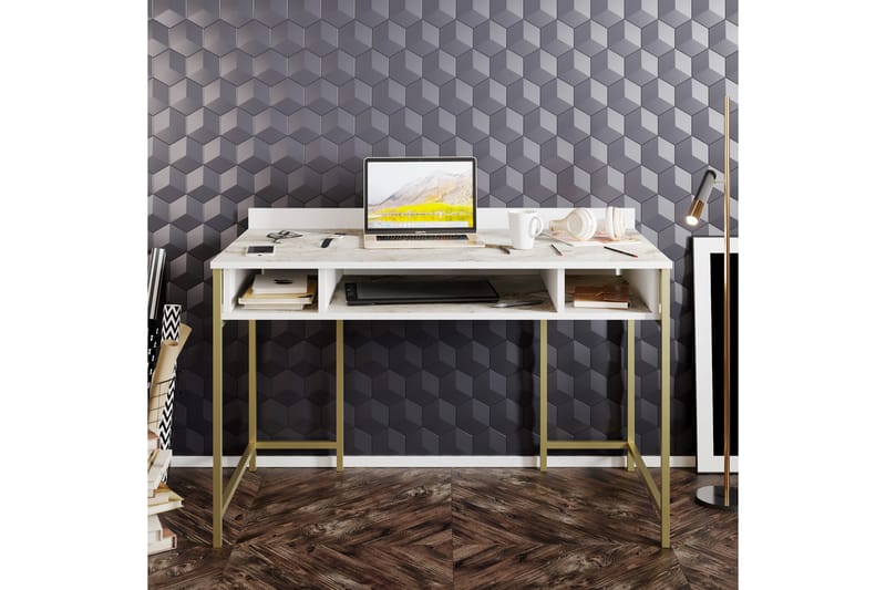 Fagersanna Skrivebord 120 cm med Opbevaring 3 Hylder - Guld - Møbler - Borde - Kontorbord - Skrivebord