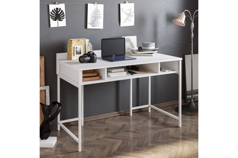 Fagersanna Skrivebord 120 cm med Opbevaring Hylder - Hvid - Skrivebord