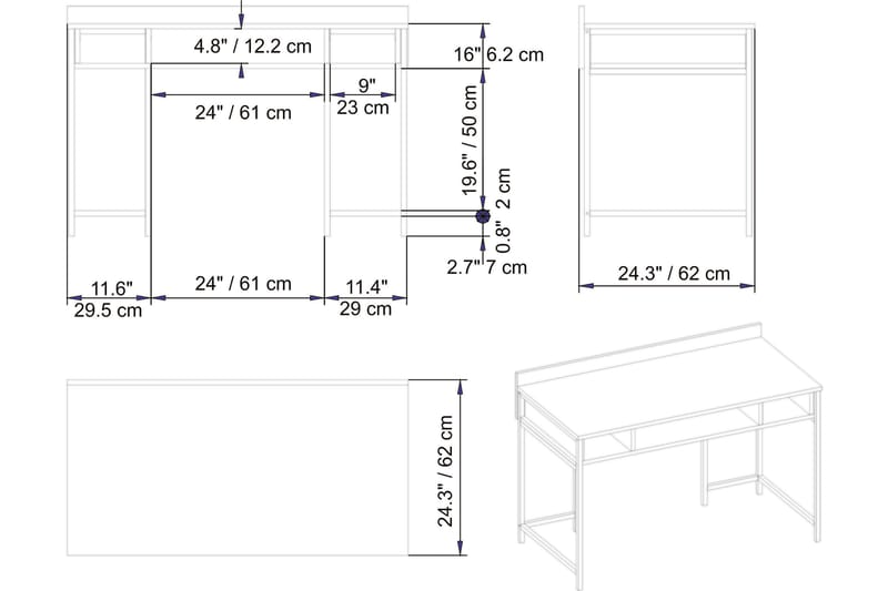 Fagersanna Skrivebord 120 cm med Opbevaring Hylder - Sort - Skrivebord