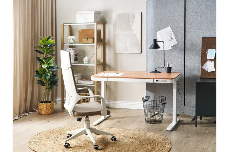 Farhan Skrivebord 60x120 cm - Hvid/Lyst træ - Møbler - Borde - Kontorbord - Skrivebord - hæve-sænke-bord