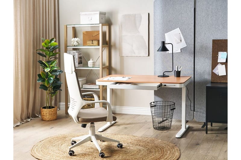 Farhan Skrivebord 60x120 cm - Hvid/Lyst træ - Møbler - Borde - Kontorbord - Skrivebord - hæve-sænke-bord