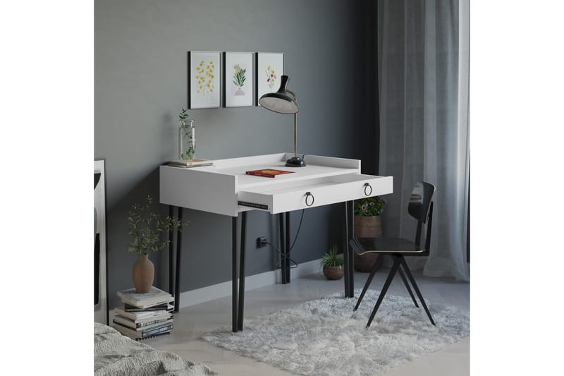 Fasttorp Skrivebord 100 cm med Opbevaring Skuffe - Hvid/Sort - Skrivebord