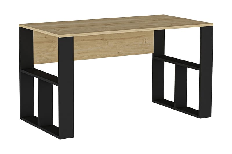 Flinspach Skrivebord 120 cm med Opbevaring Hylder - Egefarvet/Sort - Skrivebord